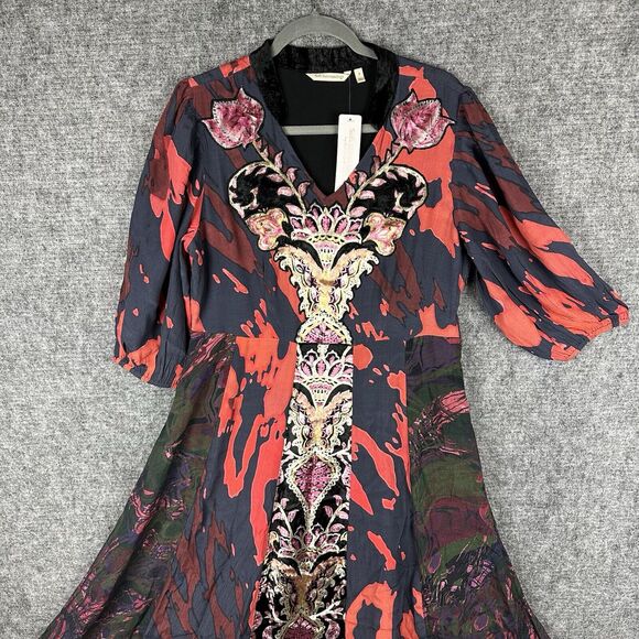 Soft Surroundings Dress Women 8 Red Black Velvet Panel BoHo Maxi Epiphany - Picture 1 of 16